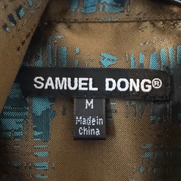 Samuel Dong Olive Green Satin Floral Wrap Dress Coatwith Purple & Orange Accents - Picture 2 of 9